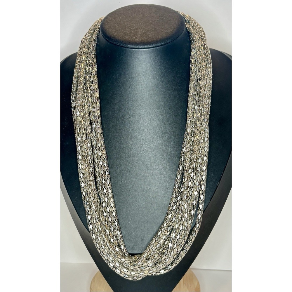 NY & Co Y2K Silver Tone Multi Strand Faceted Chain Statement Necklace 25"